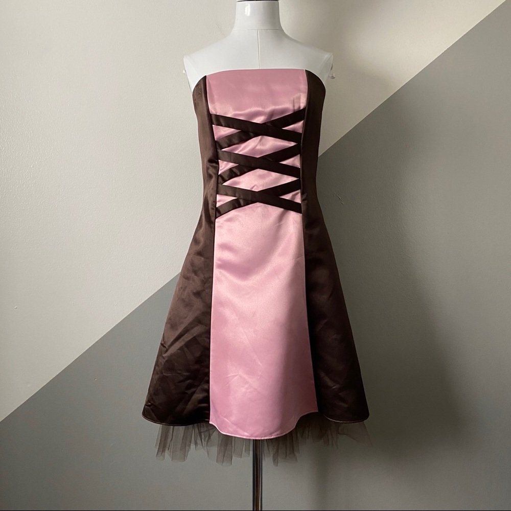 Jessica McClintock Gunne Sax Size 9 Size 10 Y2K Strapless Prom Dress Pink Brown
